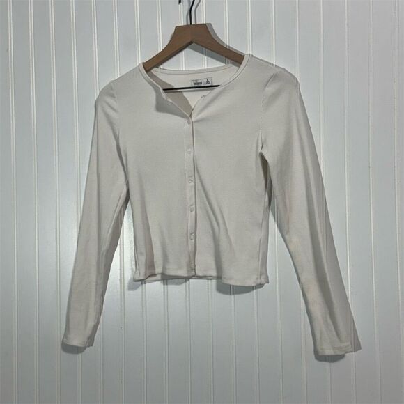 Hollister White Ribbed Button Front Long Sleeve Top S Long Coquette Balletcore - Picture 1 of 6